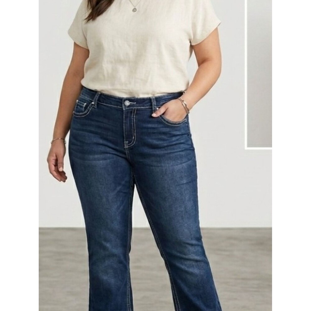 Apt. 9 Bootcut Jeans Plus Size 22W Dark Wash Embellished Flap Pocket Rhinestone